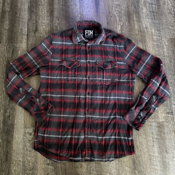 Fox Racing Shirt Men's Large Red Flannel Button Up Grunge Skater Motorsports - Picture 1 of 5